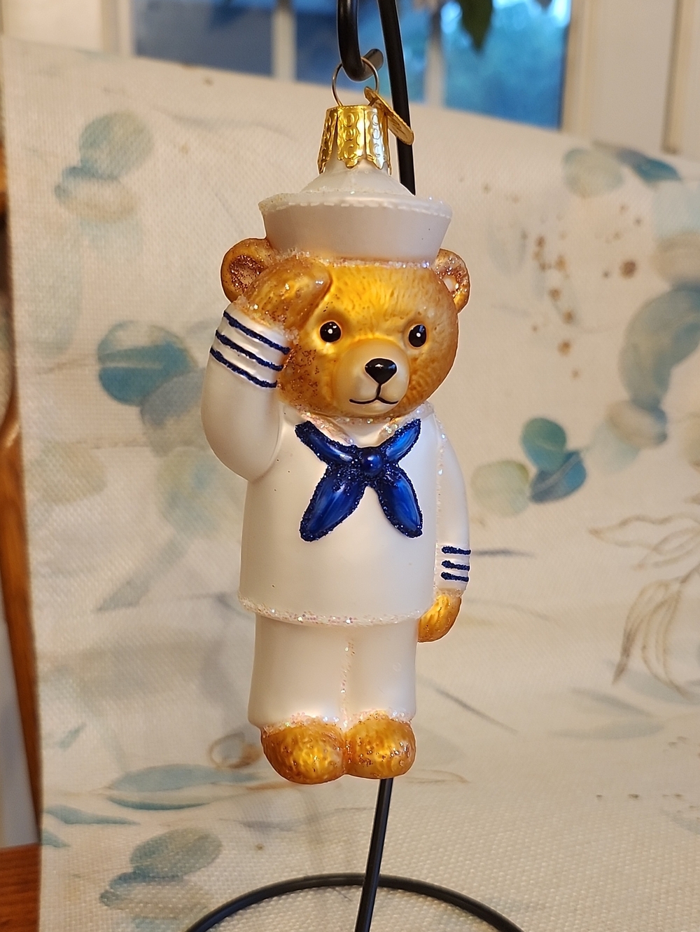 Old World Christmas Navy Bear Glass Ornament
